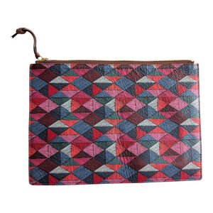 NEW FOSSIL Emma Pouch Pink Abstract Multicolor Coated Leather